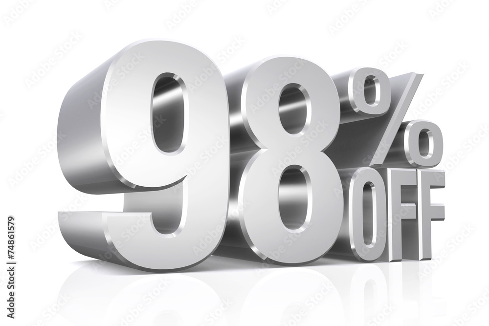 3D render silver text 98 percent off. 3D render silver text 98 percent off.