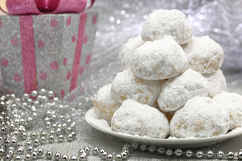 Traditional Christmas cookies with powdered sugar photo