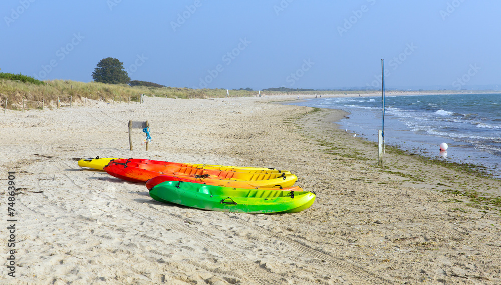 Canoes Studland knoll beach Dorset England UK Canoes Studland knoll beach Dorset England UK