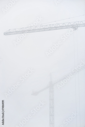 Wallpaper Mural Construction crane in dense fog Torontodigital.ca