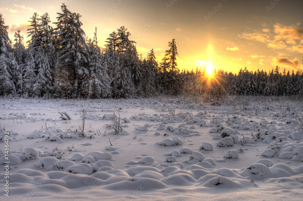 Sunset Over Snowy Fielf