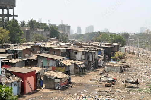 Ramshackle huts in Mumbai's slum Dharavi photo