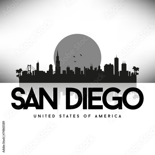 Εκτύπωση καμβά San Diego USA Skyline Silhouette Black vector