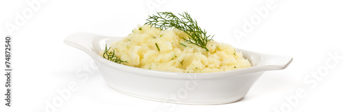 Mashed potato with dill. Selective focus.