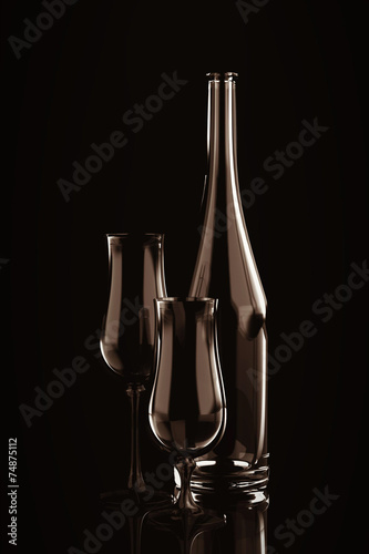 bottle and glass on white background