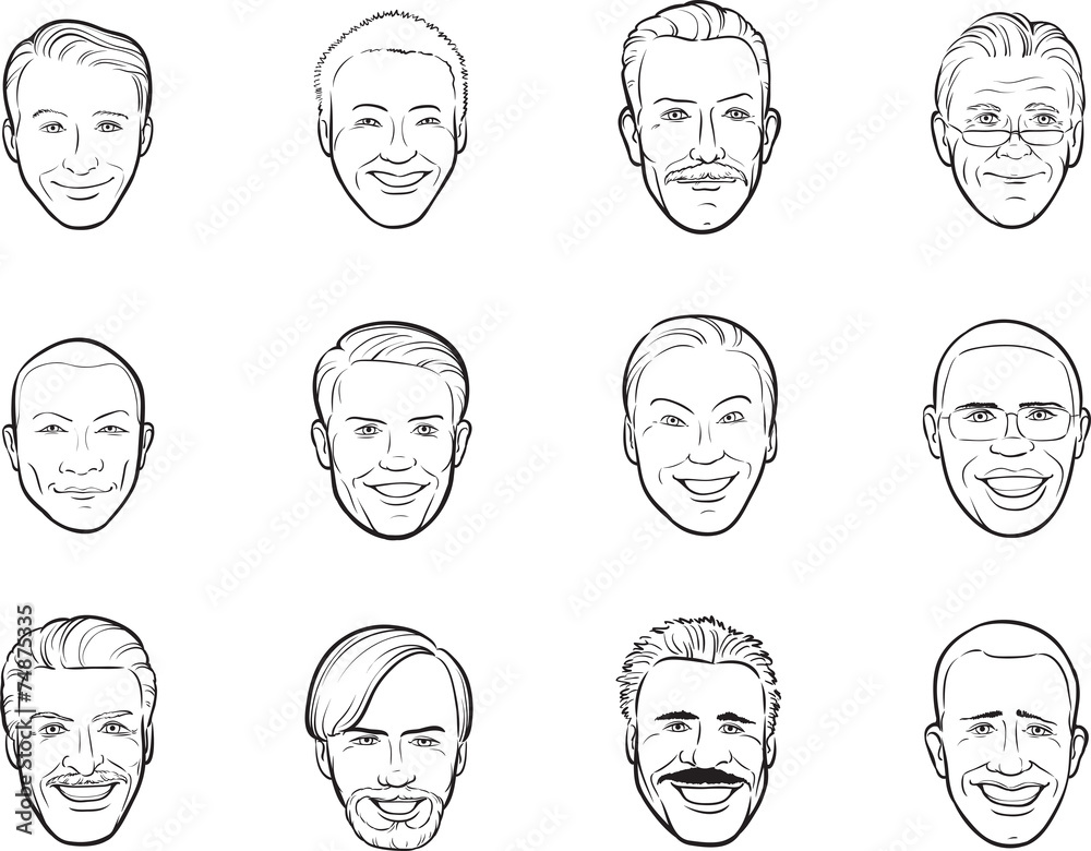 whiteboard drawing - cartoon avatar smiling men heads Stock Vector | Adobe  Stock