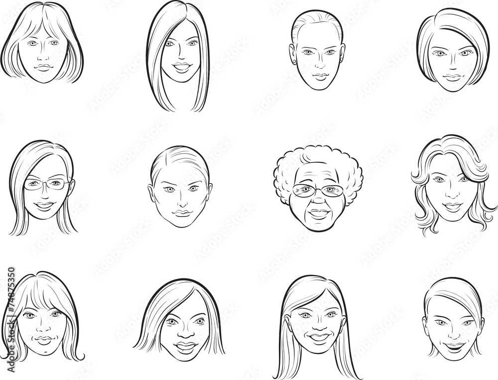 whiteboard drawing - cartoon avatar beautiful women faces whiteboard drawing - cartoon avatar beautiful women faces