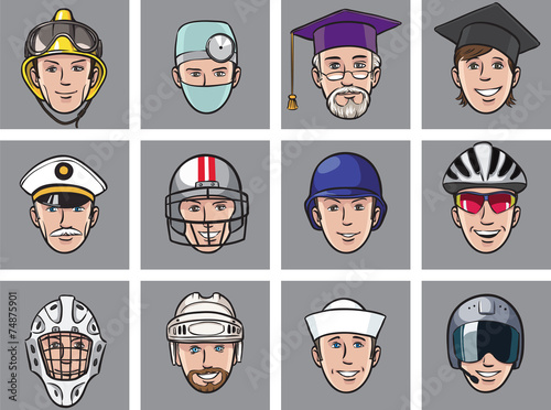 Cartoon avatar faces job occupations