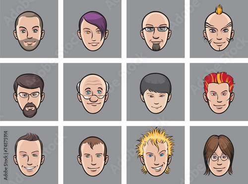 Cartoon avatar various men faces