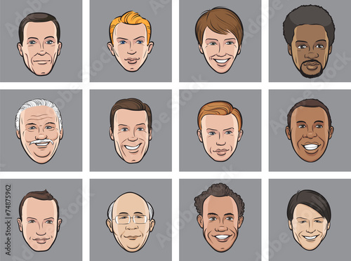 Cartoon avatar smiling men faces