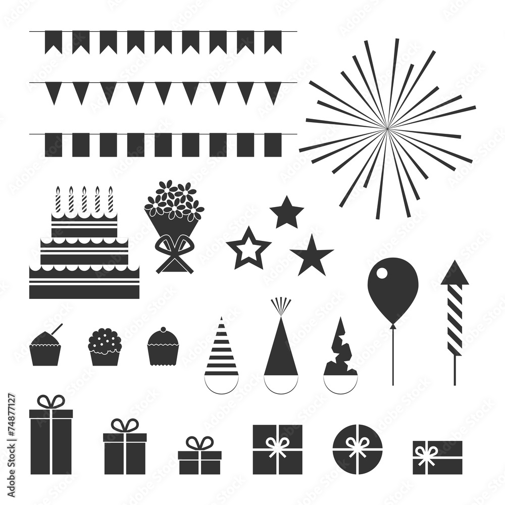 Birthday party icons set