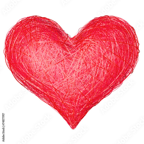 Heart shape composed of red ribbons isolated on white