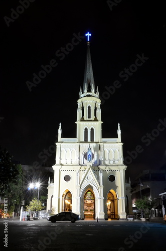 Christian church in Bangkok, Thailand. Night view
