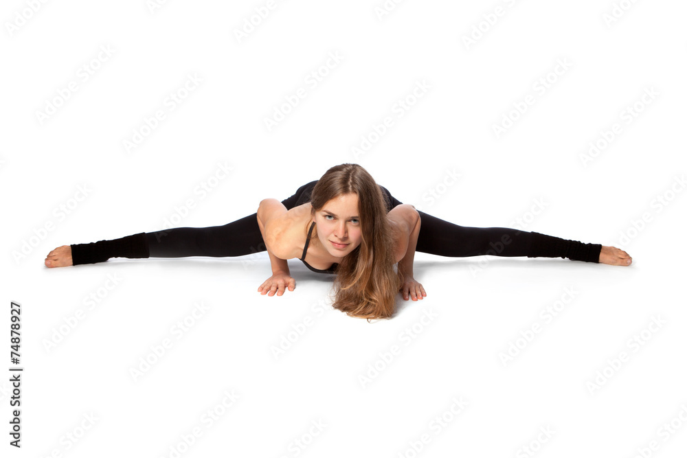Young woman doing yoga on a white background Young woman doing yoga on a white background