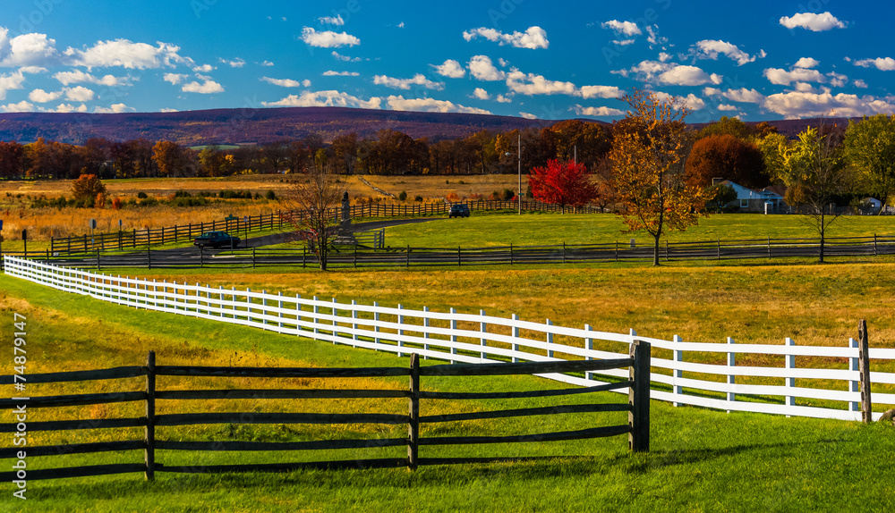 Fences and fields in Gettysburg, Pennsylvania.