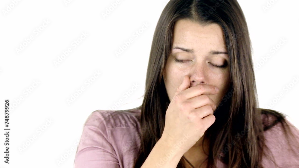 Closeup of beautiful woman coughing strong Closeup of beautiful woman coughing strong