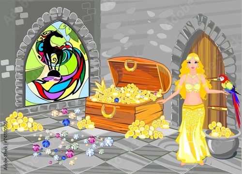 Treasure house with beautiful oriental Princess