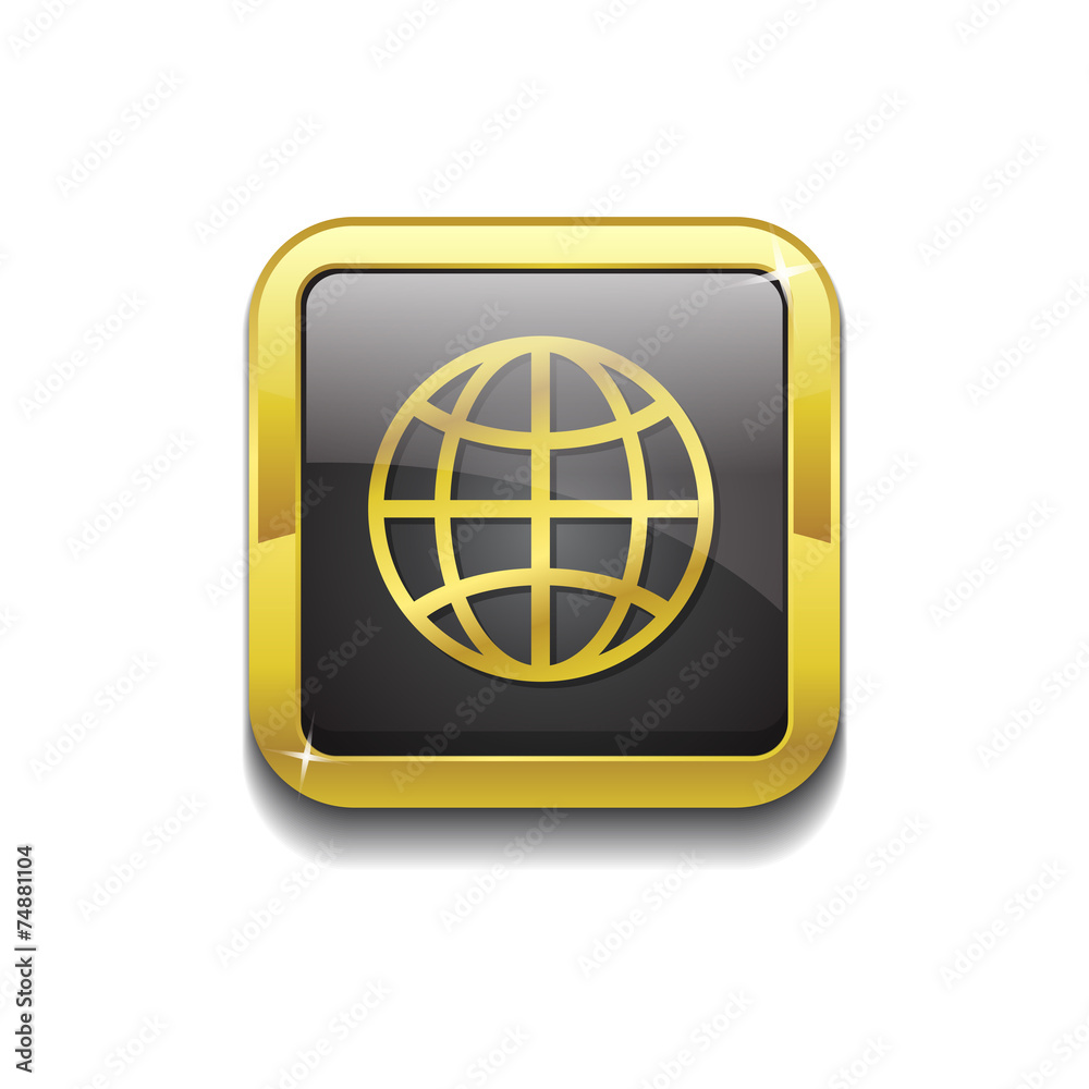 Globe Sign Gold Vector Icon Button Globe Sign Gold Vector Icon Button