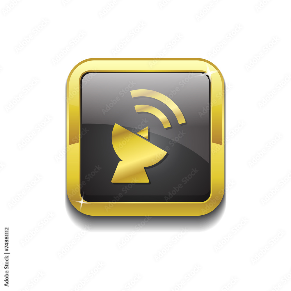 Satellite Dish Sign Gold Vector Icon Button Satellite Dish Sign Gold Vector Icon Button