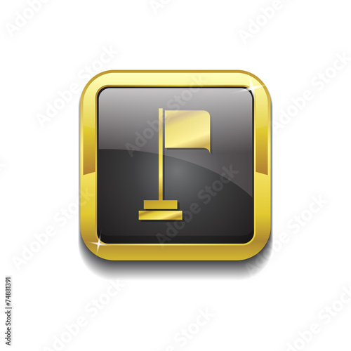 Flag Sign Gold Vector Icon Button