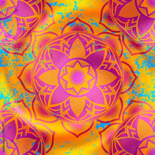 Mandala symbols pattern on orange blur background