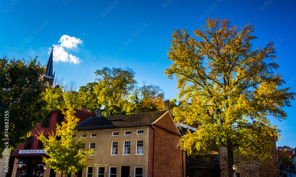 Historic buildings and autumn color in Harpers Ferry, West Virgi