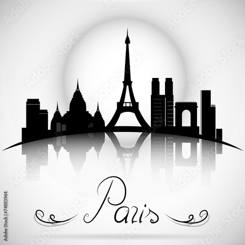 Paris City skyline with reflection. Typographic Design