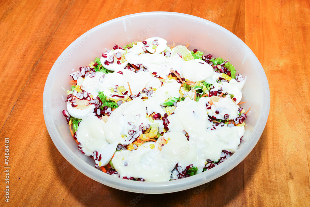 close-up delicious salad with fresh vegetables