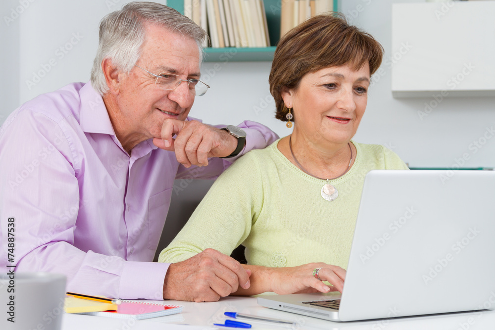 Seniors couple using a laptop computer Seniors couple using a laptop computer