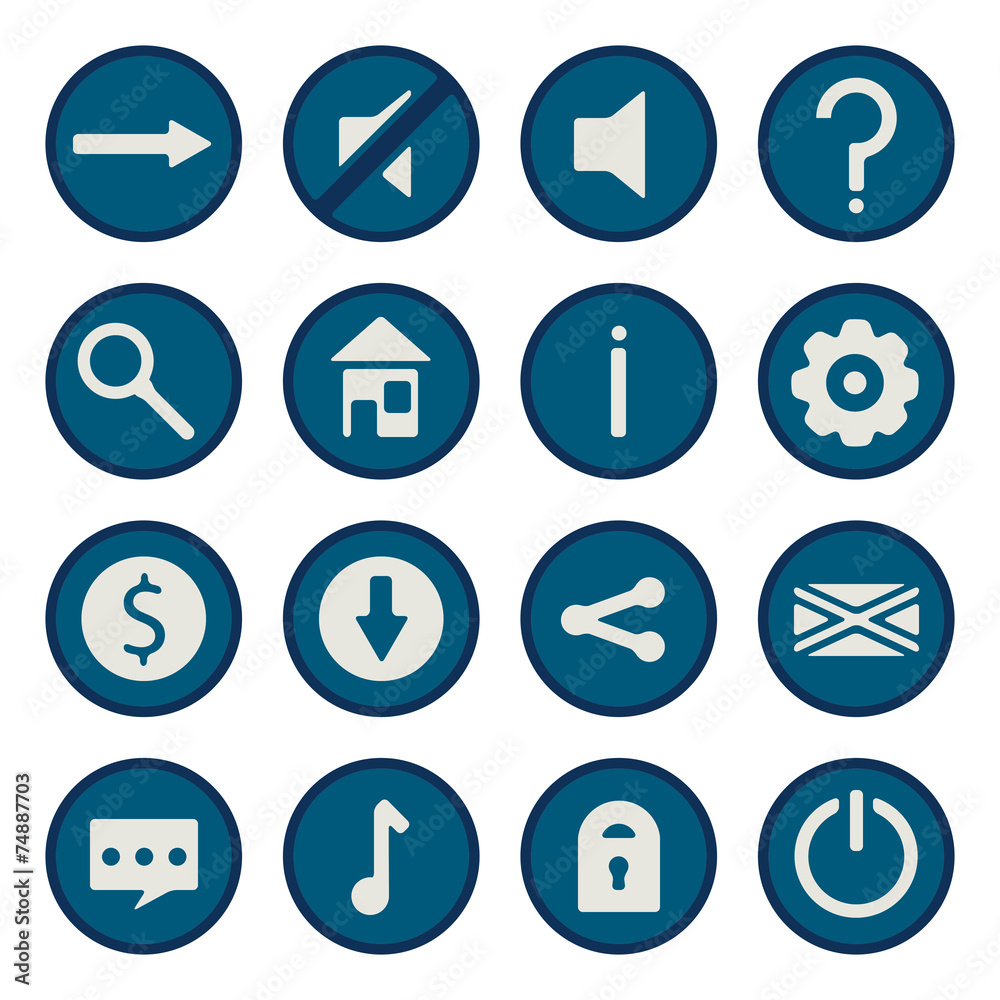 Blue flat vector game icons set