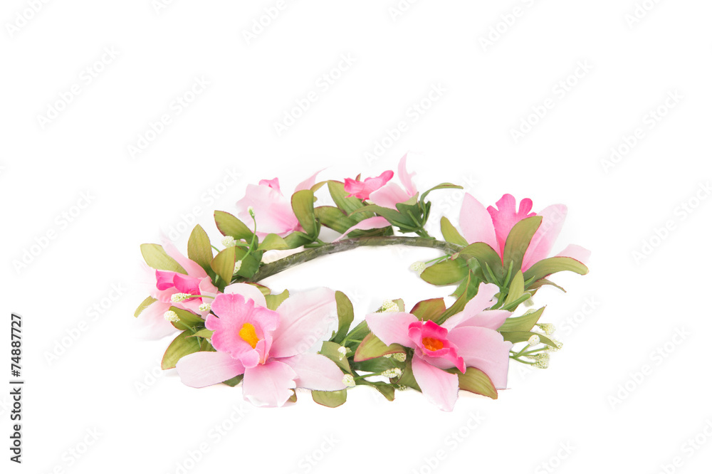 Tiara of artificial flowers on White Isolate background.