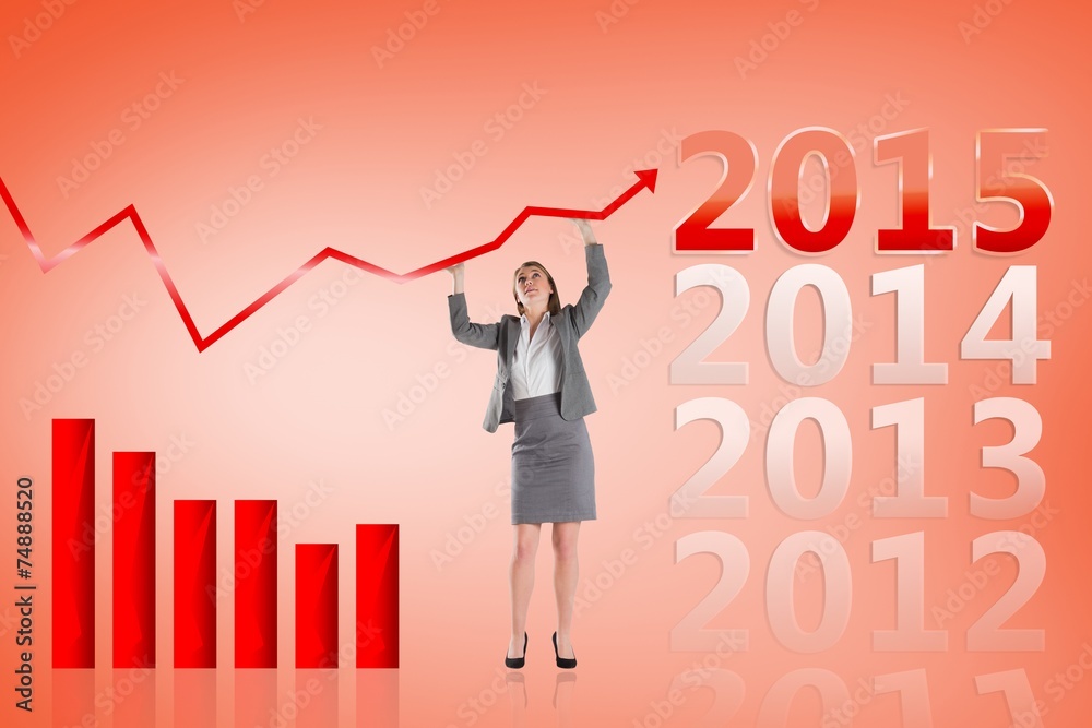 Composite image of businesswoman pushing up with hands Composite image of businesswoman pushing up with hands