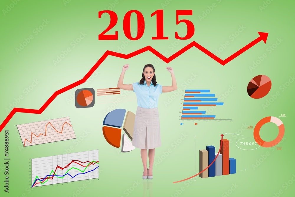 Composite image of victorious stylish businesswoman posing Composite image of victorious stylish businesswoman posing