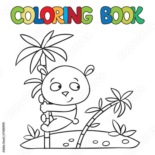 Fototapeta Naklejka Na Ścianę i Meble -  Coloring book of little panda on bamboo