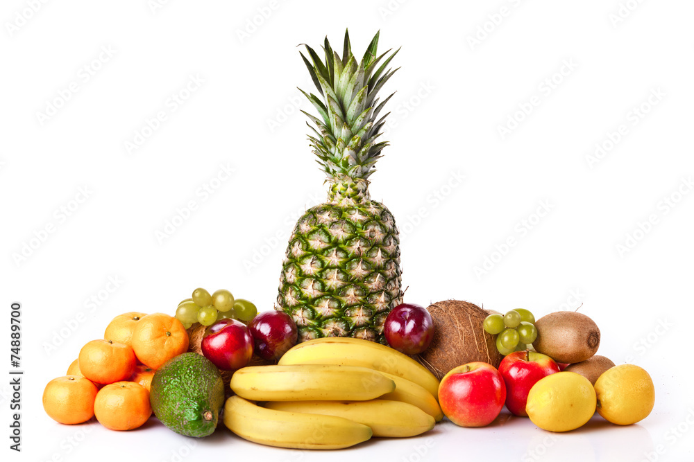 Fresh fruits isolated on a white . Set of different fresh fruits Fresh fruits isolated on a white . Set of different fresh fruits