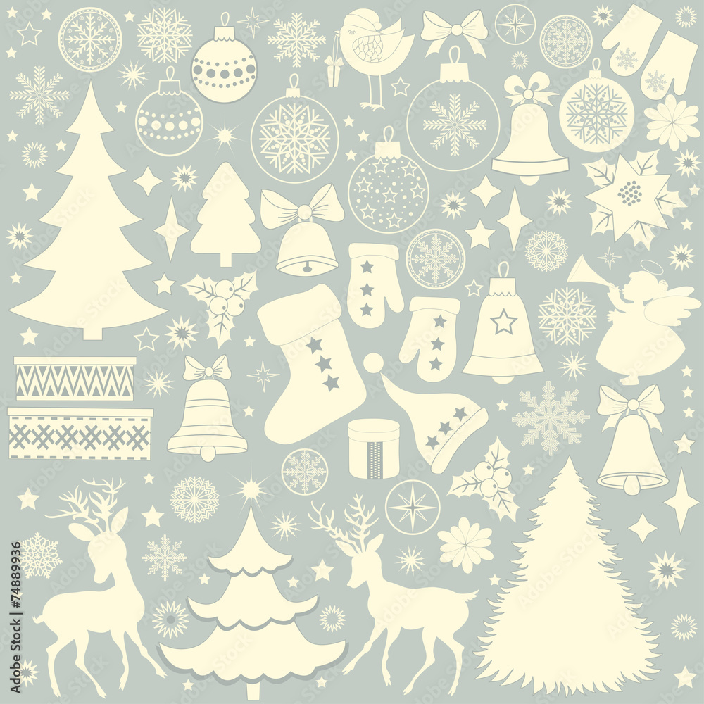 Christmas retro icons, set of Christmas elements