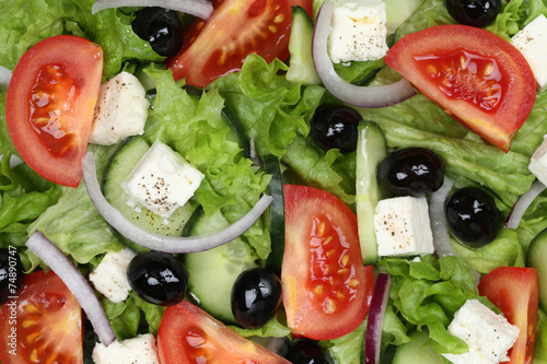 Griechischer Salat Hintergrund mit Tomaten, Feta Käse und Olive