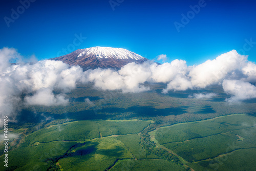 Aerial image of Mount Kilimanjaro, Africa's highest mountain, wi photo