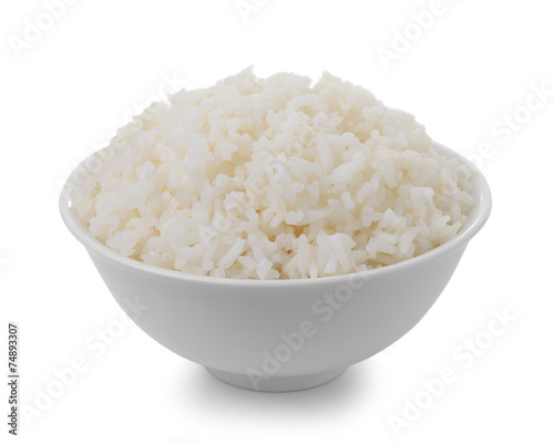 bowl full of rice on white background