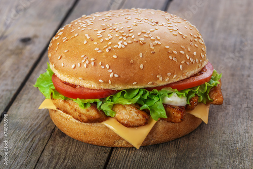 hamburger with chicken and cheese