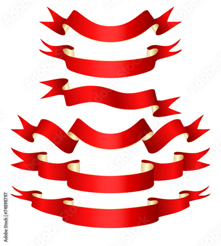 Set of red and yellow curved ribbons