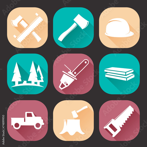 Lumberjack Woodcutter Icons Set. Flat Trendy Design.