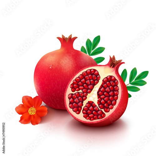 Pomegranate on white background