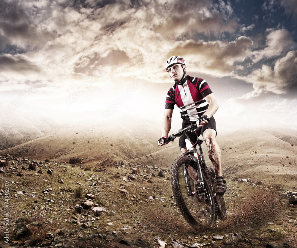 Mountain Bike cyclist riding single track Mountain Bike cyclist riding single track