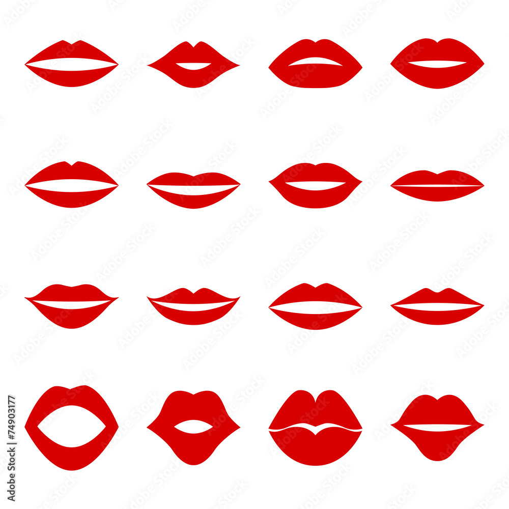 Fototapeta premium Set of red lips, vector illustration
