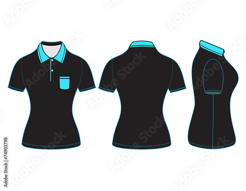 polo woman shirt design templates (front, back and side views).