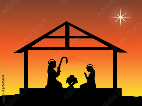 Baby Jeasus in a Manger with the Virgin Mary & Joseph