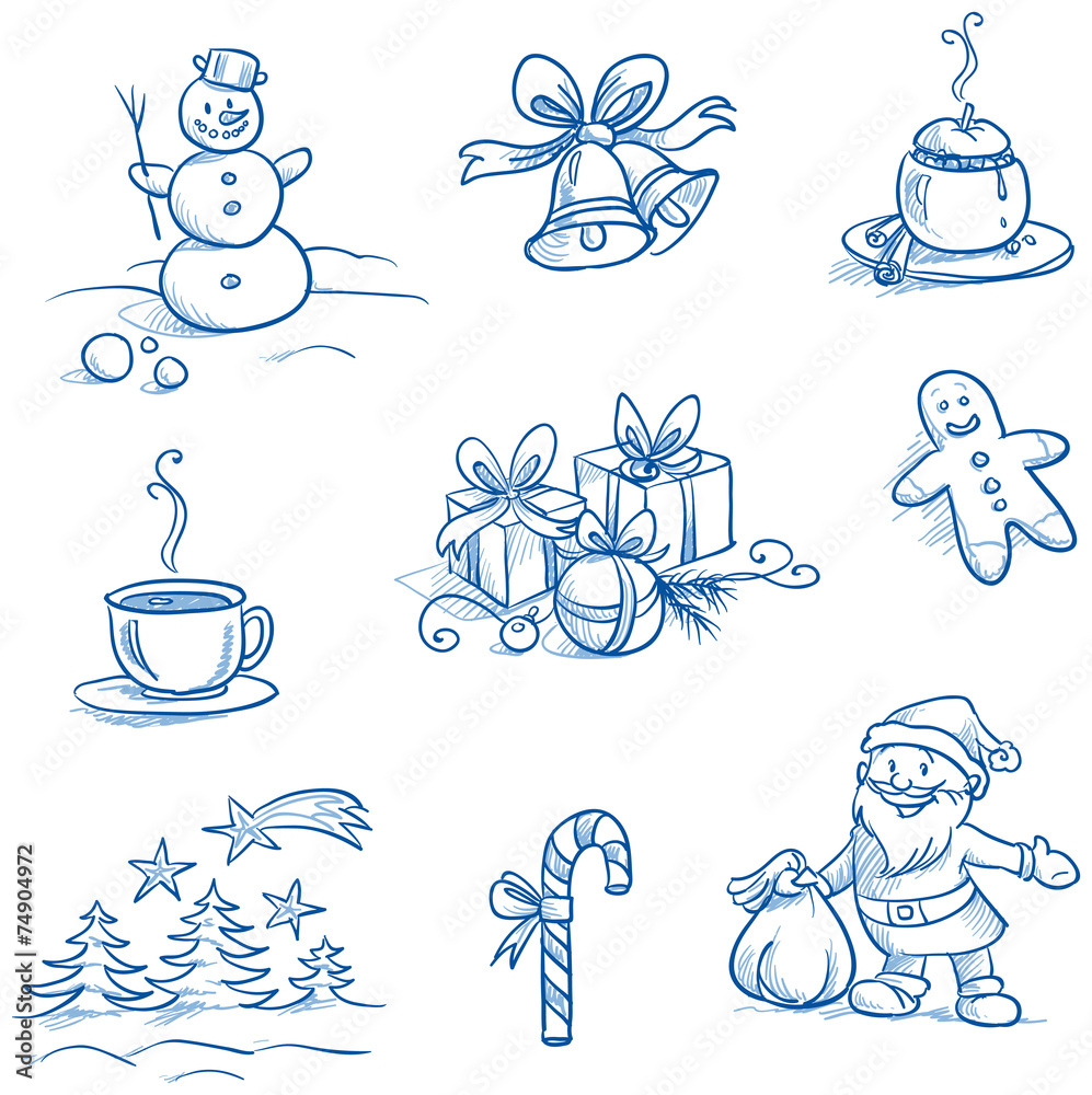 Christmas scenes and Icons set – Snowman - obrazy, fototapety, plakaty 
