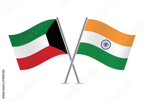 Free Download Kuwait and Indian flags. Vector illustration. - GFXLoad