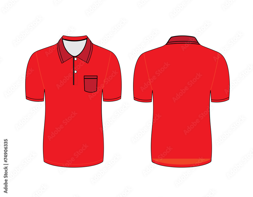 Vector illustration of red polo t-shirt. Front and back views Stock ...